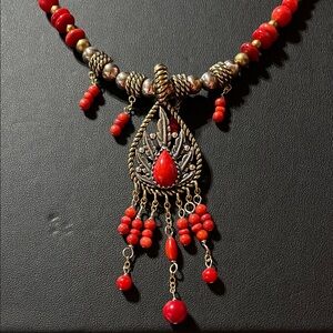 American West Red and Silver Beaded Necklace